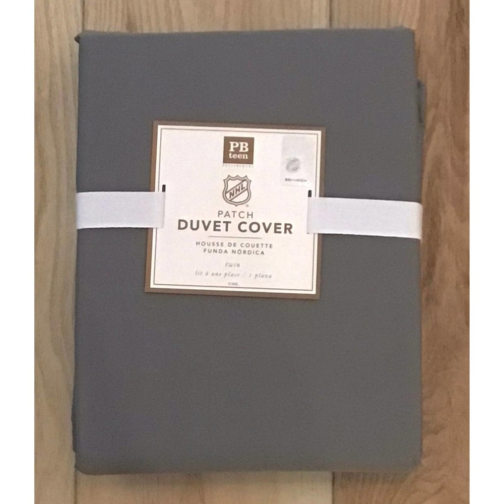 NEW Pottery Barn Gray NHL Patch Ready DUVET COVER Twin TwinXL 100% Cotton